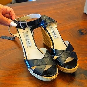 Jimmy Choo Black Patent Leather "Phoenix" Espadrilles size 41